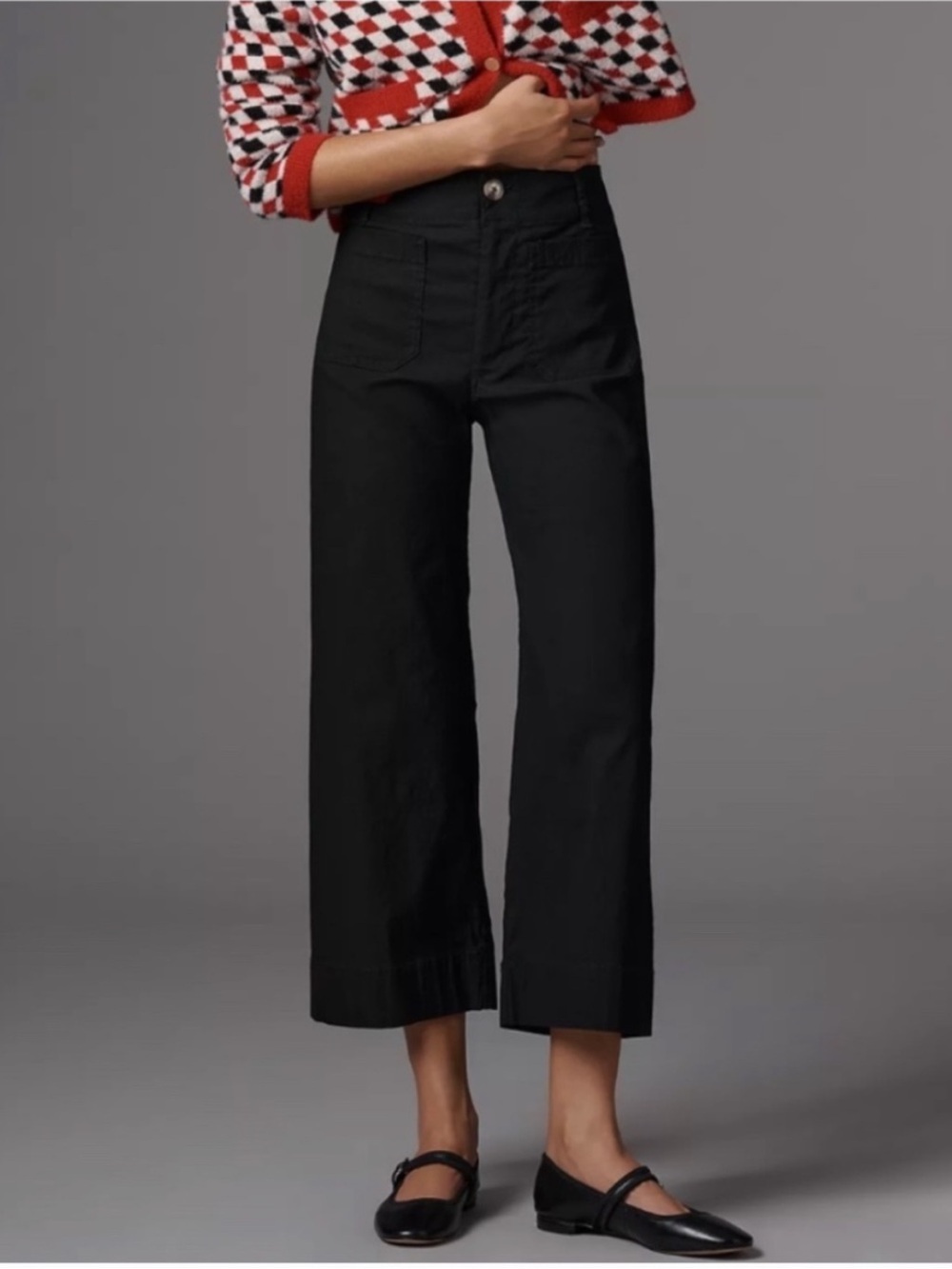 Anthropologie Maeve The Colette Cropped Wide Leg Pants Black Linen Blend Size 26